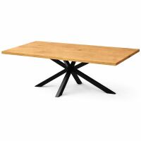 Massiver Esstisch 200x100cm mit markantem Spider-Gestell, Wildeiche geölt - gerade Kante