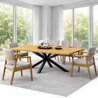 Familientafel 220x100cm mit Metallfuß Spider Wildeiche geölt - gerade Kante