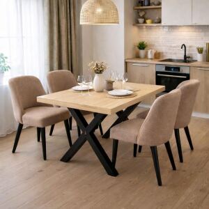 Esstisch 140x90cm Wildeiche White Washed, X-Gestell -...