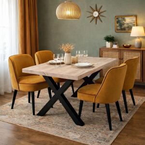 Massiver Tisch 160x90cm Wildeiche White Washed, X-Gestell...