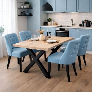 Speisetisch 180x90cm Wildeiche White Washed, X-Gestell -...