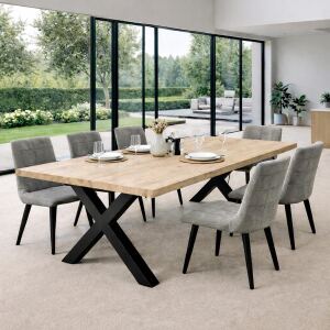 Familien-Esstisch Wildeiche 220x100cm White Washed, X-Gestell - gerade Kante