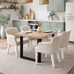 Küchentisch 140x90cm massive Wildeiche White Washed mit U-Gestell - gerade Kante