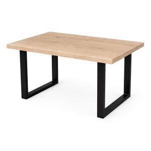 Küchentisch 140x90cm massive Wildeiche White Washed mit U-Gestell - gerade Kante