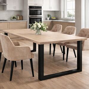 Großzügige Familientafel Wildeiche 220x100cm White Washed mit U-Gestell - gerade Kante