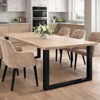 Großzügige Familientafel Wildeiche 220x100cm White Washed mit U-Gestell - gerade Kante