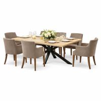 Speisetisch 200x100cm Wildeiche White Washed mit Spider-Gestell - gerade Kante