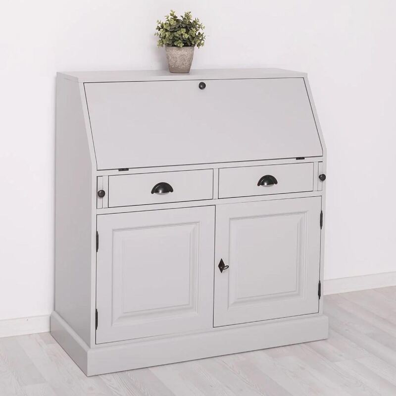 romantischer Sekretär - Landhausstil Schreibtisch in cremegrau + weiß