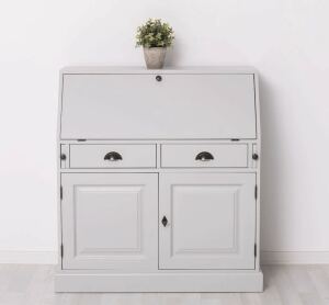 romantischer Sekretär - Landhausstil Schreibtisch in cremegrau + weiß