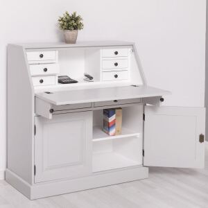 romantischer Sekretär - Landhausstil Schreibtisch in cremegrau + weiß