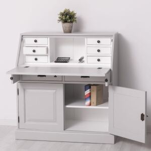 romantischer Sekretär - Landhausstil Schreibtisch in cremegrau + weiß