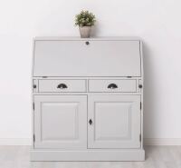 romantischer Sekretär - Landhausstil Schreibtisch in cremegrau + weiß