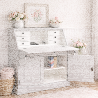 romantischer Sekretär - Landhausstil Schreibtisch in cremegrau + weiß