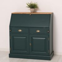 Sekretär mit Schreibablage - Landhaus Schreibtisch mit Eicheplatte in ozeanblau