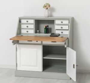 multicolor Schreibtisch - Sekretär in weiß, kieselgrau und hellbraun gewachst