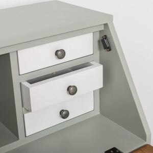 multicolor Schreibtisch - Sekretär in weiß, kieselgrau und hellbraun gewachst