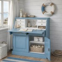maritimer Schreibtisch - Sekretär in himmelblau - weiß