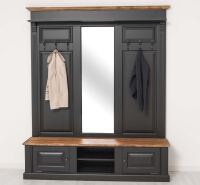 Große Landhaus Garderobe mit Kleiderhaken und Spiegel, Eichenplatte