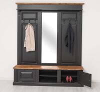 Große Landhaus Garderobe mit Kleiderhaken und Spiegel, Eichenplatte