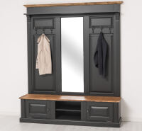 Große Landhaus Garderobe mit Kleiderhaken und Spiegel, Eichenplatte