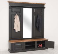Große Landhaus Garderobe mit Kleiderhaken und Spiegel, Eichenplatte