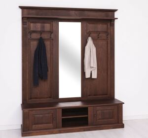Große Landhaus Garderobe mit Kleiderhaken und Spiegel, Eiche