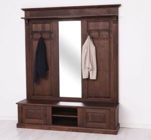 Große Landhaus Garderobe mit Kleiderhaken und Spiegel, Eiche