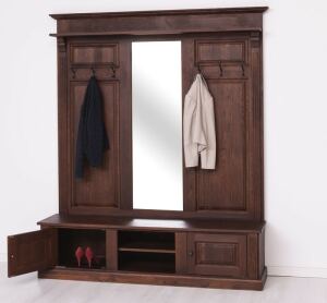 Große Landhaus Garderobe mit Kleiderhaken und Spiegel, Eiche