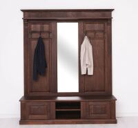 Große Landhaus Garderobe mit Kleiderhaken und Spiegel, Eiche
