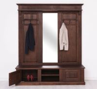 Große Landhaus Garderobe mit Kleiderhaken und Spiegel, Eiche