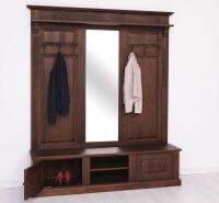 Große Landhaus Garderobe mit Kleiderhaken und Spiegel, Eiche