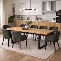 Esstisch Wildeiche 160x90cm mit 2 Ansteckplatten,  U-Gestell - gerade Kante