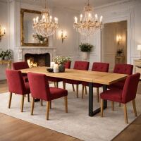flexibler Esstisch Wildeiche 180x90cm mit 2 Ansteckplatten,  U-Gestell - gerade Kante