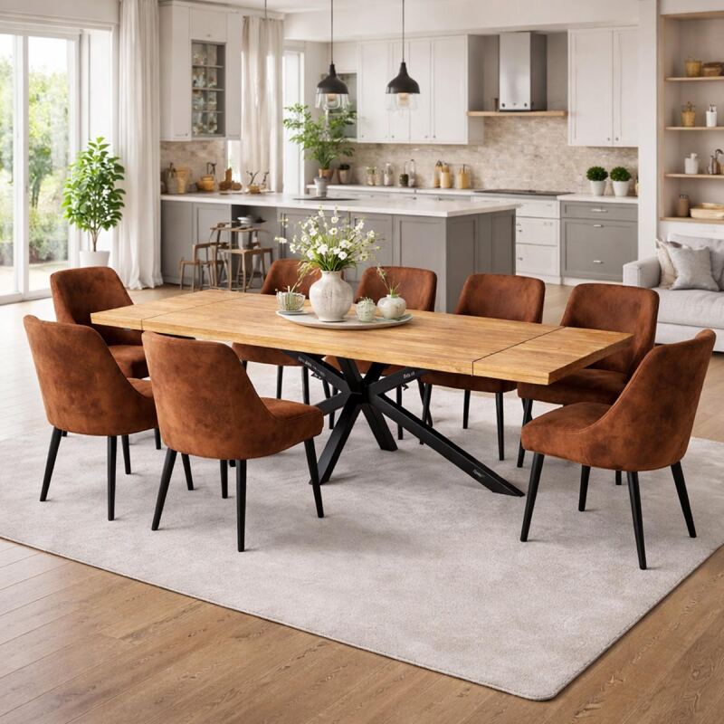 Speisetisch erweiterbar 180x90cm mit 2 Ansteckplatten,  Spider-Gestell - gerade Kante