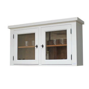 Hängeschrank mit Glastüren für Landhausküche weiß-braun