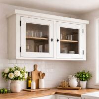 Hängeschrank mit Glastüren für Landhausküche weiß-braun