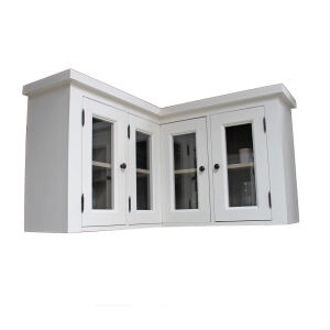 Landhaus Hänge-Eckschrank Glastüren weiß-graubraun