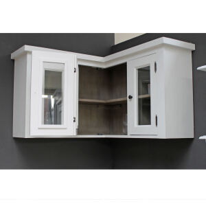 Landhaus Hänge-Eckschrank Glastüren weiß-graubraun