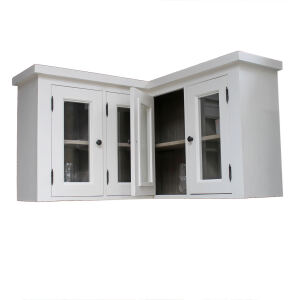 Landhaus Hänge-Eckschrank Glastüren weiß-graubraun
