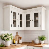 Landhaus Hänge-Eckschrank Glastüren weiß-graubraun