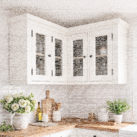 Landhaus Hänge-Eckschrank Glastüren weiß-graubraun