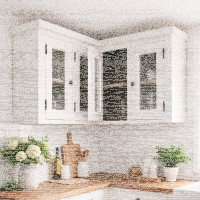 Landhaus Hänge-Eckschrank Glastüren weiß-graubraun