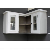 Landhaus Hänge-Eckschrank Glastüren weiß-graubraun