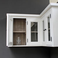 Landhaus Hänge-Eckschrank Glastüren weiß-graubraun