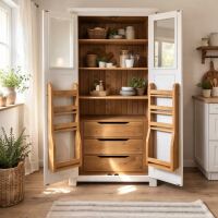 Großer Vorratsschrank Landhausstil Küche altweiß-braun