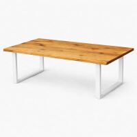Wildeiche-Massivholztisch 180x90cm mit weißem U-Gestell - gerade Kante