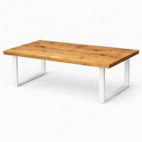 Massivholztisch Wildeiche 200x100cm mit weißem U-Gestell - gerade Kante