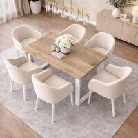 Küchentisch 140x90cm Wildeiche White Washed mit weißem U-Gestell - gerade Kante