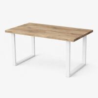 Küchentisch 140x90cm Wildeiche White Washed mit weißem U-Gestell - gerade Kante