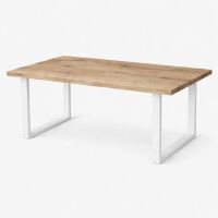 Massivholztisch160x90cm Wildeiche White Wash, weißes U-Gestell - gerade Kante
